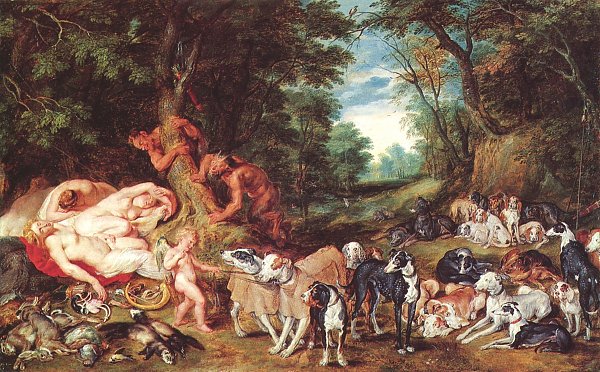 Rubens Nymphen Satyrn und Hunde Wandbild