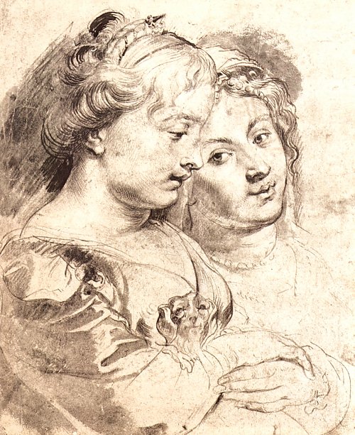 Rubens Zwei junge Frauen mit Hund Wandbild