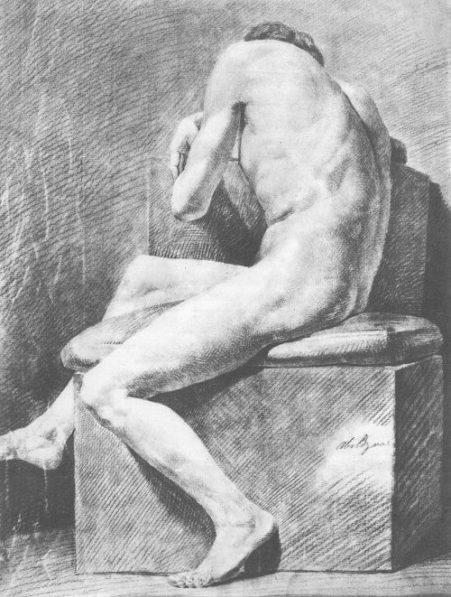 Philipp Otto Runge Maennlicher Akt schraeg von hinten sitzend Wandbild