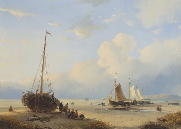 Andreas Schelfhout Fischervolk with beached vessels Wandbild