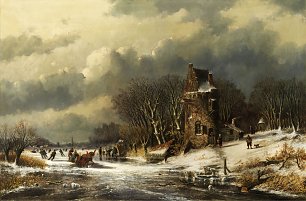 Andreas Schelfhout Nederlandse landschap met figuren Wandbild
