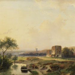 Andreas-Schelfhout-Rivierenlandschap-bij-Haarlem-met-windmolen-en-de-ruine-van-Brederode