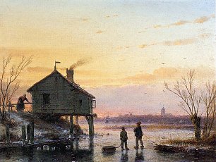 Andreas Schelfhout Scaters at wooden house Wandbild