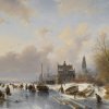 Andreas-Schelfhout-Skaters-on-a-frozen-river-near-a-dutch-town
