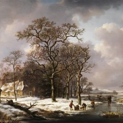 Andreas-Schelfhout-Winter-landschap-met-knoestige-eiken
