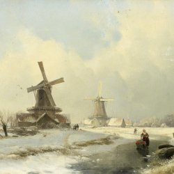 Andreas-Schelfhout-Winterlandschap-met-twee-windmolens