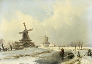 Andreas Schelfhout Winterlandschap met twee windmolens Wandbild