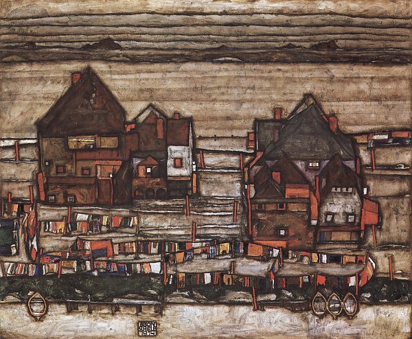 Egon Schiele Haeuser und Waescheleinen oder Vorstadt Wandbild