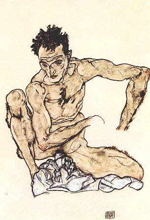 Egon Schiele Hockender maennlicher Akt SelbstPortraet Wandbild