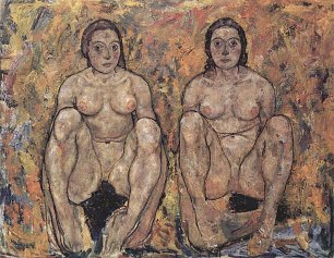 Egon Schiele Hockendes Frauenpaar Wandbild
