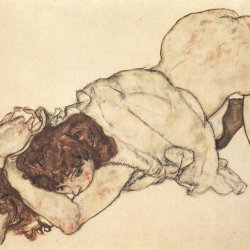 Egon-Schiele-Kniendes-Maedchen-auf-beide-Ellenbogen-gestuetzt