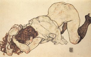 Egon Schiele Kniendes Maedchen auf beide Ellenbogen gestuetzt Wandbild