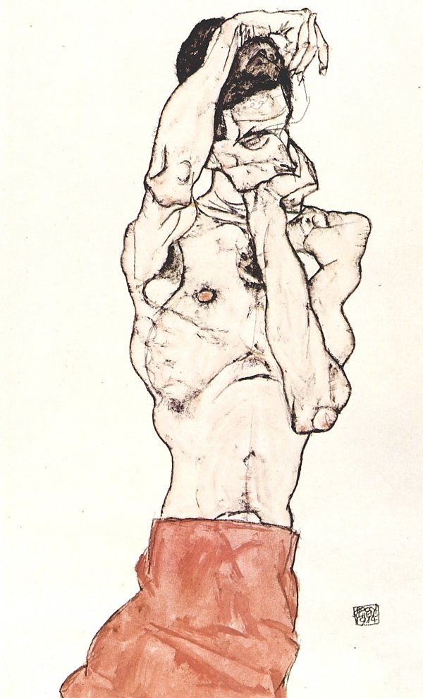 Egon Schiele Maennlicher Akt mit rotem Tuch