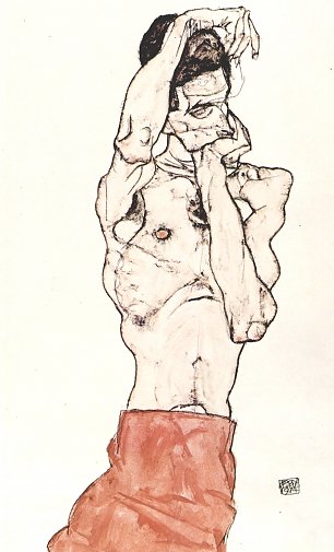 Egon Schiele Maennlicher Akt mit rotem Tuch Wandbild