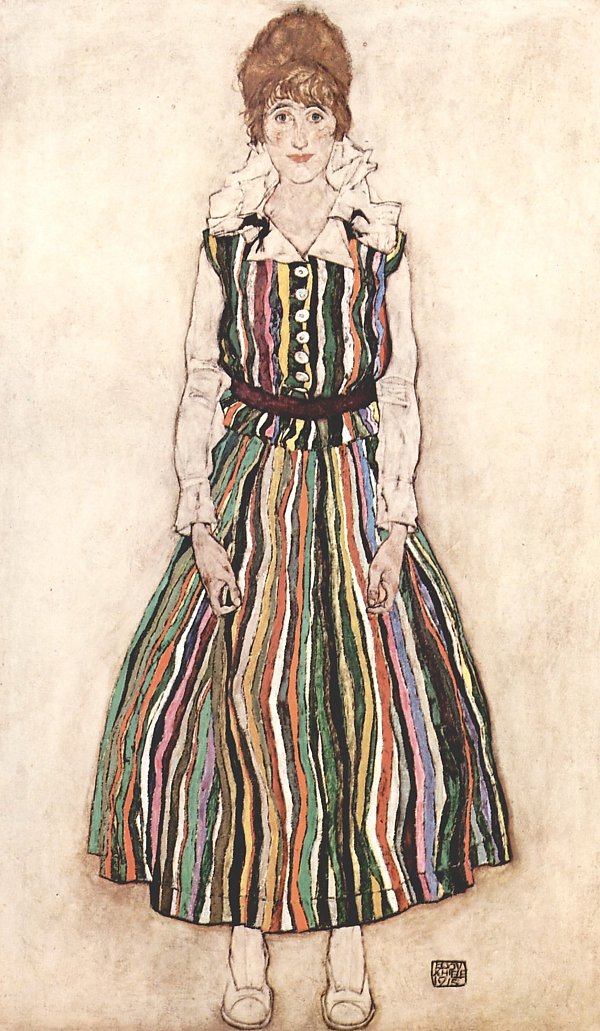 Egon Schiele Portraet der Edith Schiele im gestreiften Kleid