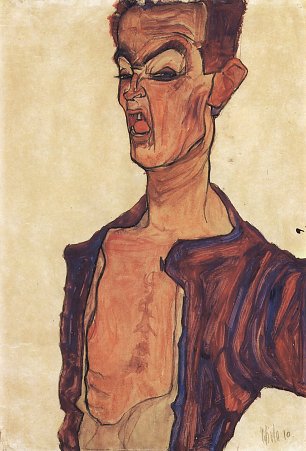 Egon Schiele SelbstPortraet eine Grimasse schneidend Wandbild