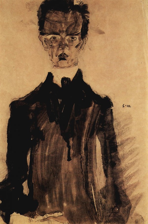 Egon Schiele SelbstPortraet mit schwarzem Gewand
