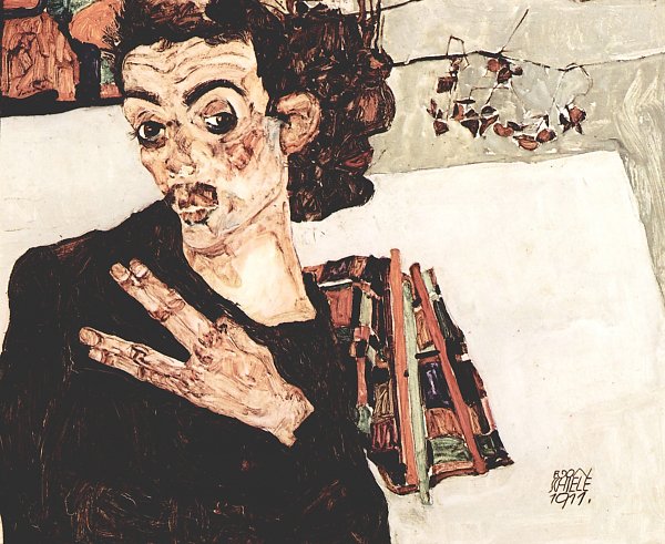 Egon Schiele SelbstPortraet mit schwarzem Tongefaess Wandbild