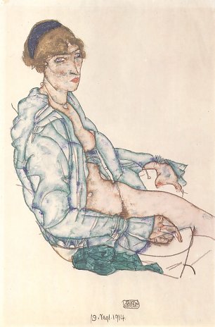Egon Schiele Sitzende Frau mit blauem Haarband Wandbild