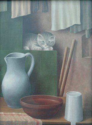 Georg Schimpf Stillleben mit Katze Wandbild