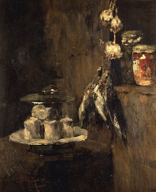 Carl Schuch Stilleben mit Rebhuehnern und Kaese Wandbild