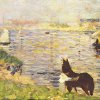 Georges-Seurat-Weisses-und-schwarzes-Pferd-im-Fluss