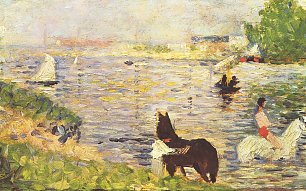 Georges Seurat Weisses und schwarzes Pferd im Fluss Wandbild