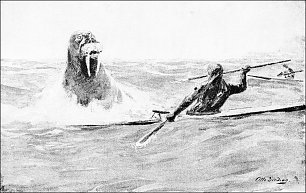 Otto Sinding A kayak man attacked by a walrus Wandbild