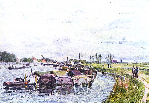 Alfred Sisley Frachtkaehne bei Saint Mammes Wandbild