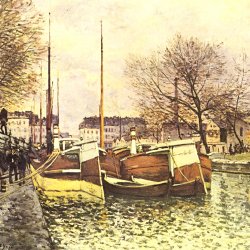 Alfred-Sisley-Kaehne-auf-dem-Kanal-Saint-Martin-Paris
