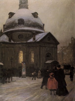 Franz Skarbina Boehmische Kirche am Heiligen Abend Wandbild