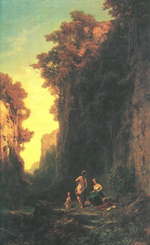 Carl Spitzweg Badende Frauen in einer Schlucht Wandbild