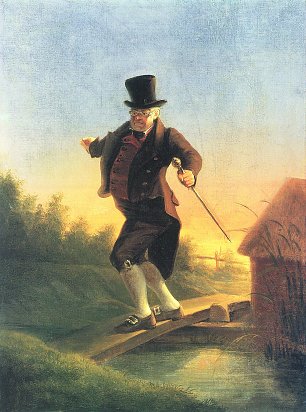 Carl Spitzweg Das Schulmeisterlein auf dem Steg Gefaehrliche Passage Wandbild