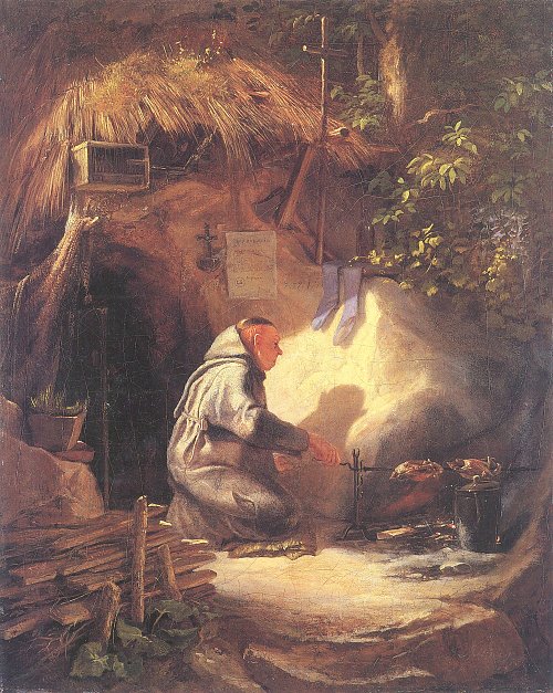 Carl Spitzweg Eremit Huehnchen bratend Wandbild