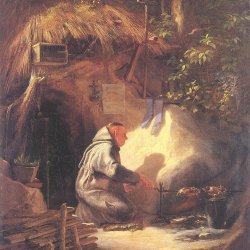 Carl-Spitzweg-Eremit-Huehnchen-bratend