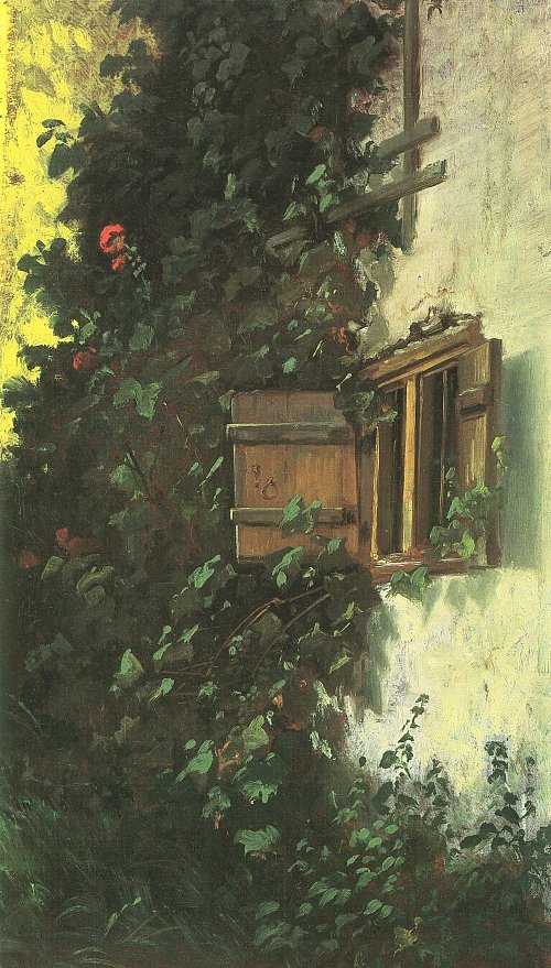 Carl Spitzweg Hauswand mit Stallfenster und mit Rosen beranktem Spalier Wandbild