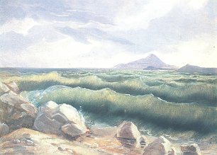 Carl Spitzweg Kuestenlandschaft mit brandenden Wellen im Hintergrund der Vesuv Wandbild