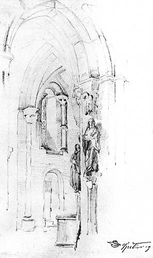 Carl Spitzweg Einblick in einen fruehgotischen Kirchenraum Wandbild