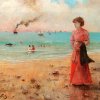 Alfred-Stevens-Junge-Frau-mit-rotem-Regenschirm-am-Meer