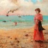 Alfred-Stevens-Junge-Frau-mit-rotem-Regenschirm-am-Meer