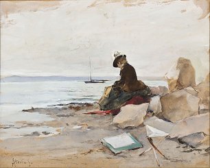 Alfred Stevens Maler am Strand Wandbild