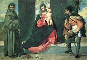 Tizian Die Jungfrau mit dem Kind und dem Hl Antonius von Padua und dem Hl Rochus Wandbild