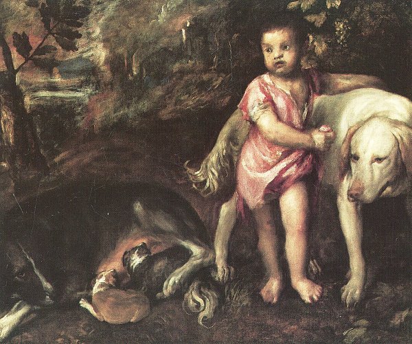 Tizian Kleiner Junge mit Hunden Wandbild
