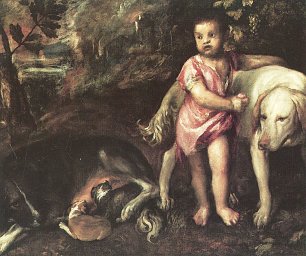Tizian Kleiner Junge mit Hunden Wandbild