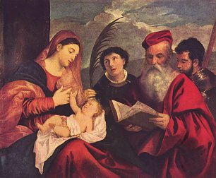 Tizian Maria mit dem Kinde und Heiligen Wandbild