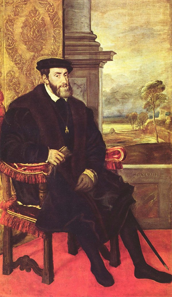 Tizian Portrait des Karl V im Lehnstuhl