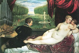 Tizian Venus mit Cupido und einem Organisten Wandbild
