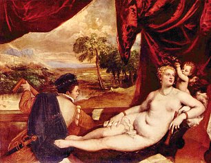 Tizian Venus und der Lautenspieler Wandbild