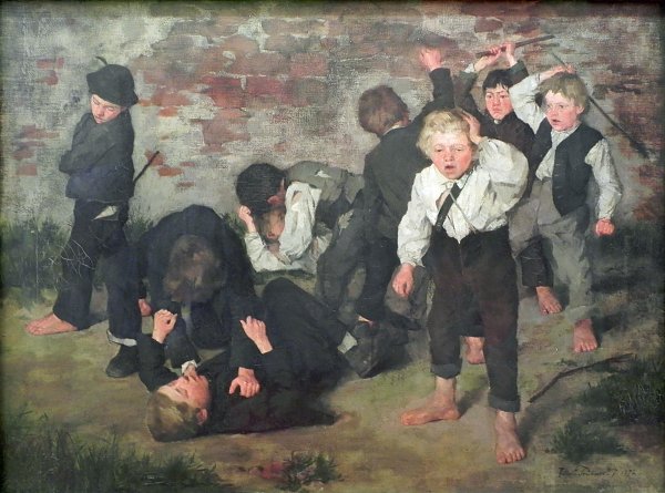 Wilhelm Truebner Balgende Buben Wandbild