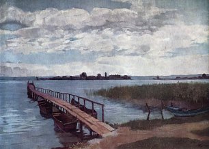 Wilhelm Truebner Bootssteg auf der Herreninsel im Chiemsee Wandbild